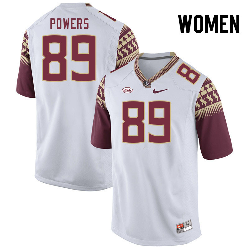 Women #89 Jerrale Powers Florida State Seminoles College Football Jerseys Stitched-White - Click Image to Close